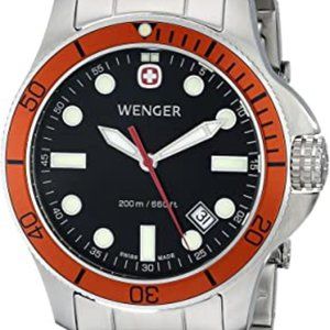 Wenger Mens 72347 Battalion III Diver Orange Bezel